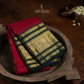 Pure Kanjivaram Silk Saree in Red & Bottle Green with Gold Zari  UID Code: SRS-KS-002