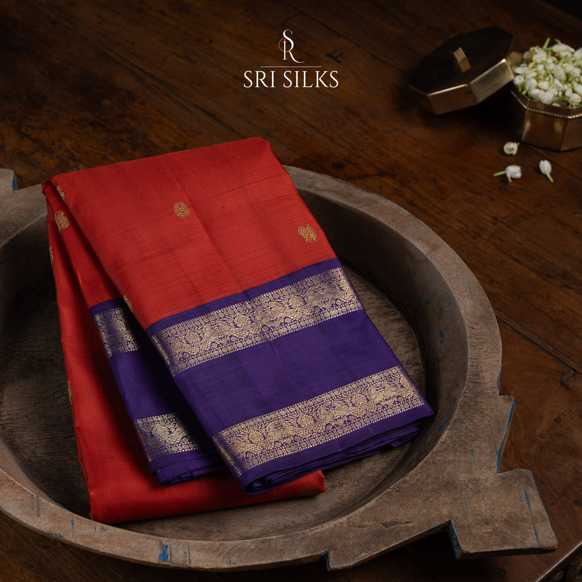 Kanjivaram Silk Saree in Coral Orange & Purple with Gold Zari  SRKS-ORPUR-260813-006