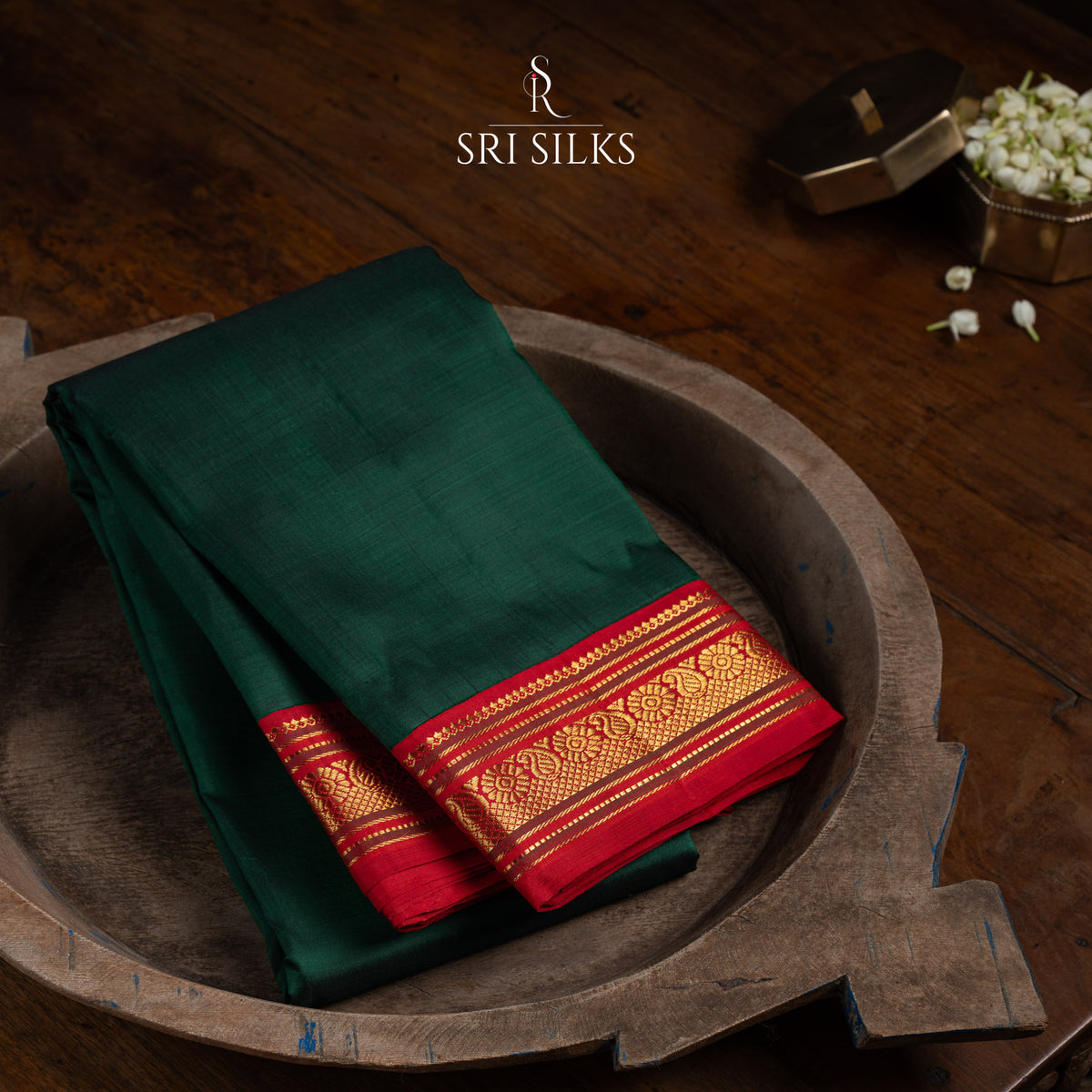 Kanchipuram Silk Saree Emerald Green Body | Traditional Red Pallu | Red Blouse | Rich Zari Weaving -SS-KS-RG-001