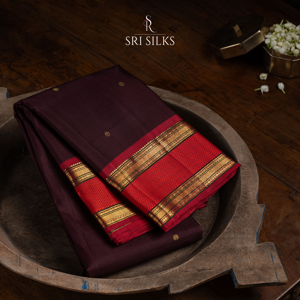 Kanjivaram Silk Saree in Deep Wine & Red with Gold Zari  SSK-KS-WRZG-018