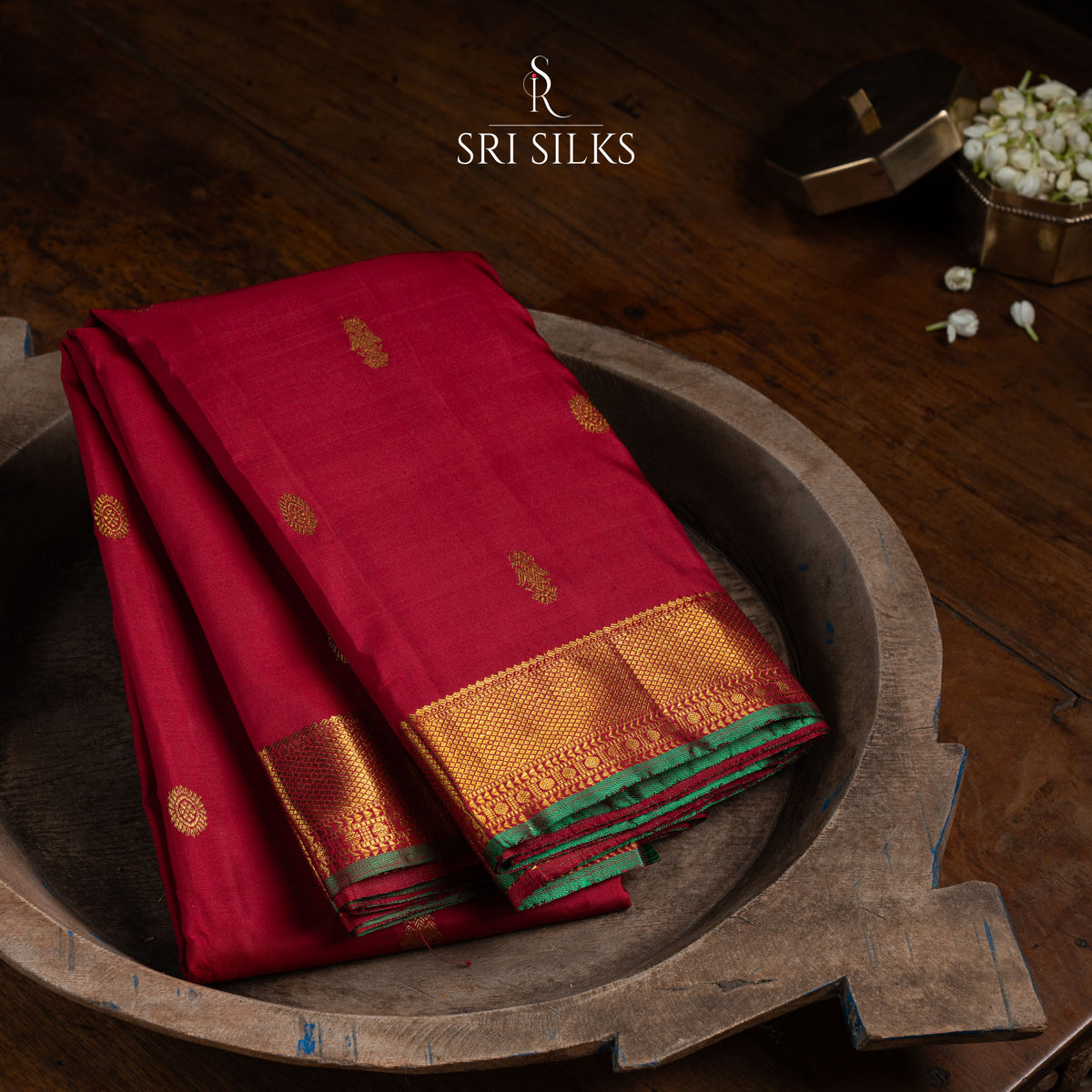 Kanjivaram Silk Saree in Crimson Red with Gold Zari SS-KS-RM-038