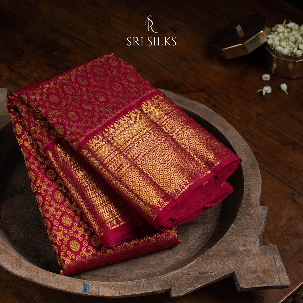 Pure Kanjivaram Silk Saree in Deep Magenta with Gold Zari  SRS-KAN-MAG-039