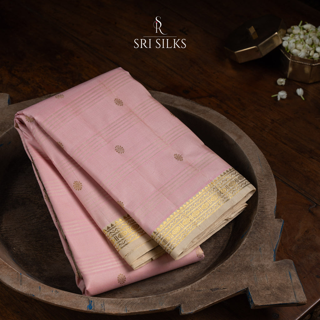 Pure Kanjivaram Silk Saree in Rose Pink with Gold Zari SRISILKS-KS-2026-0812-044