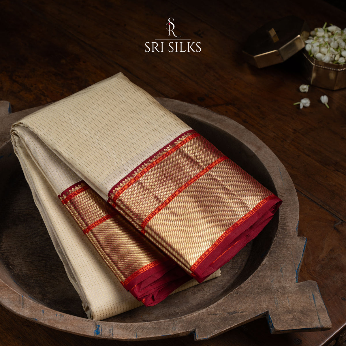 Srisilks Off White with Red Kanjivaram Ilks Saree -SS-KS-IG-051