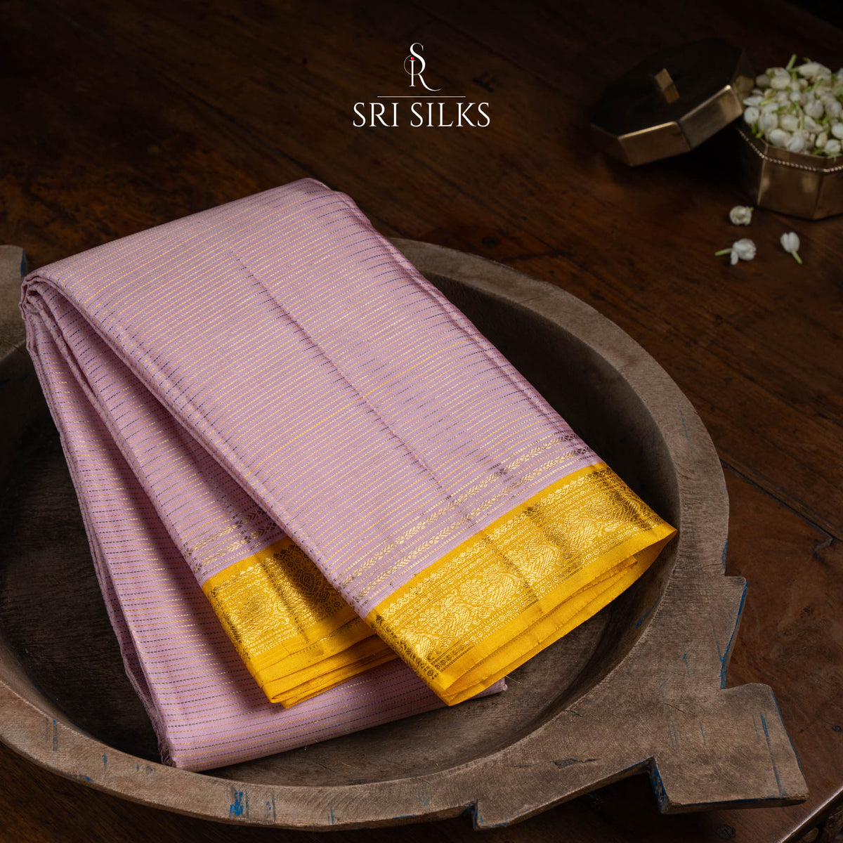 Lavender Kanjivaram Silk Saree with Mustard Gold Zari Border SK-KS-LVMG-054