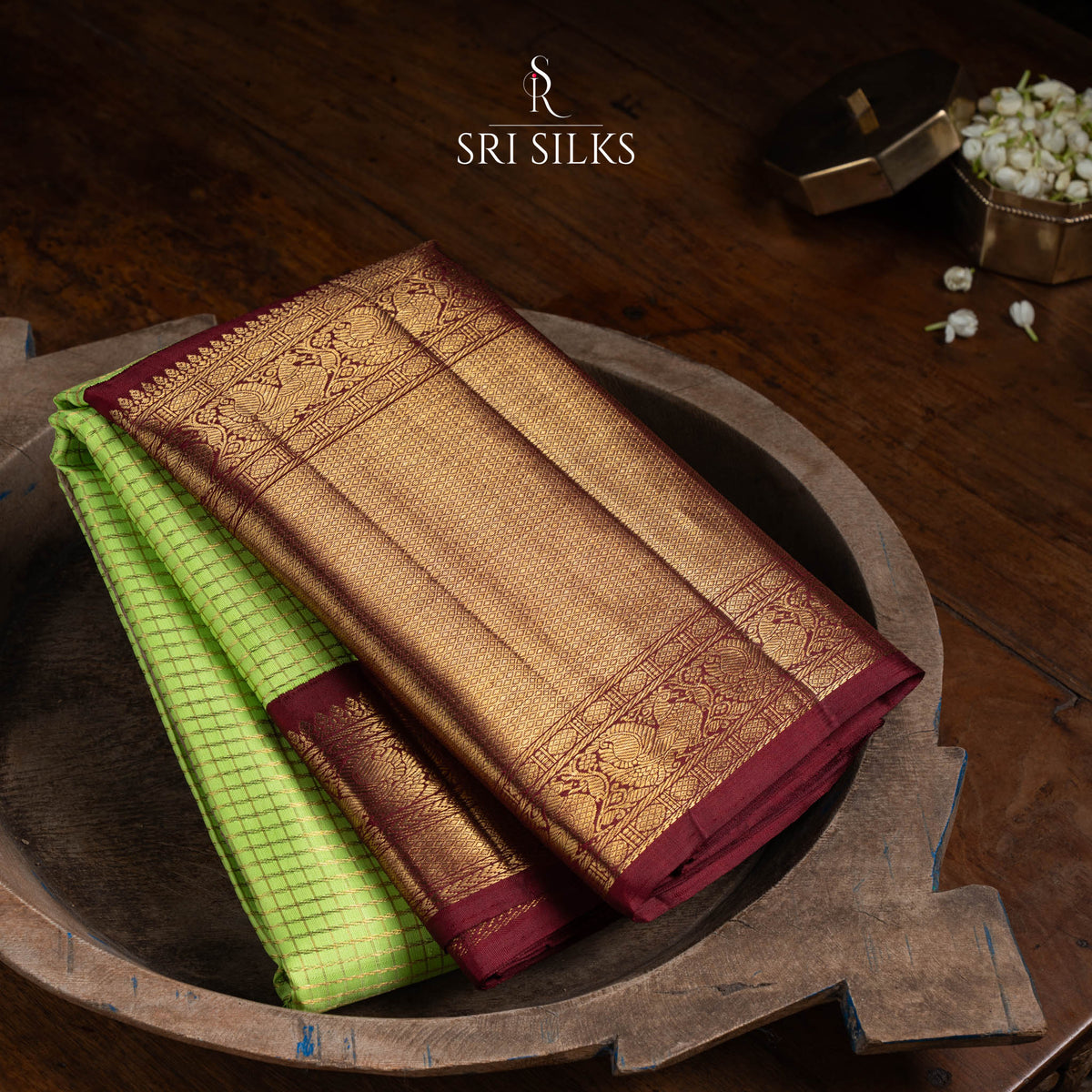 Srisilks Parrot Green with Dark Red Kanjivaram Silk Saree -SS-KS-IG-056
