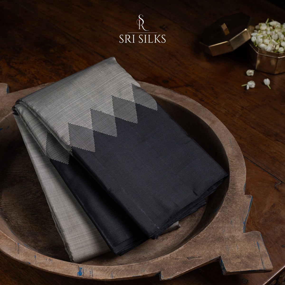 Srisilks Black with Grey Full Silk Kanjivaram Silk Saree SSK-KS-BLKS-060