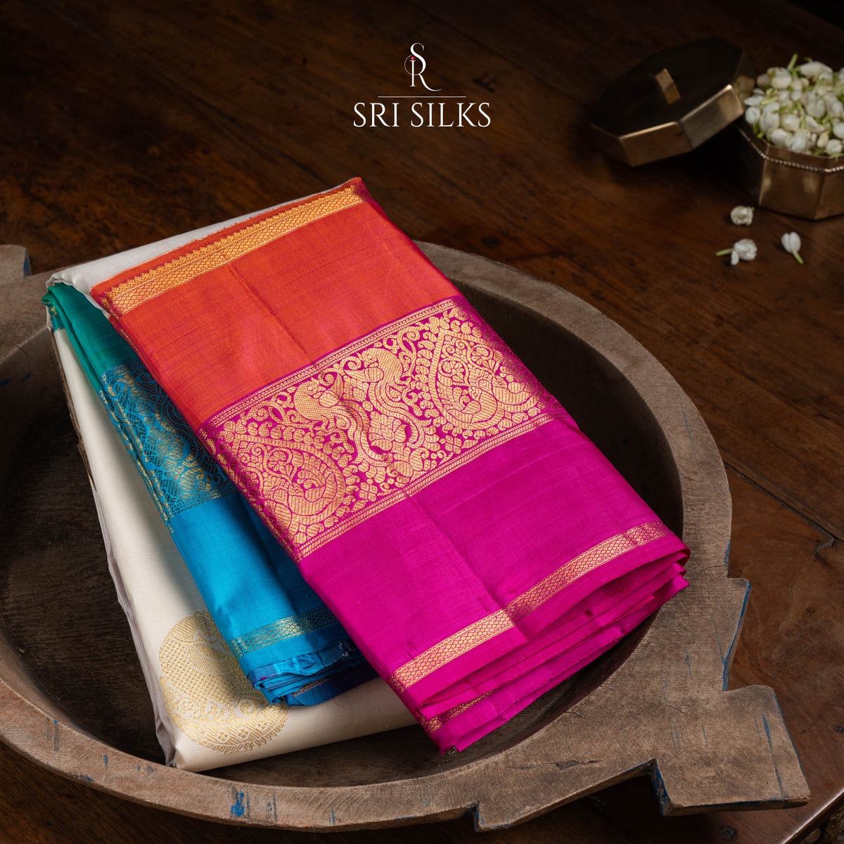 Srisilks Ganga Jamuna Border with Pink and Blue body cream Kanjivaram Silk Saree -SS-KS-IG-065