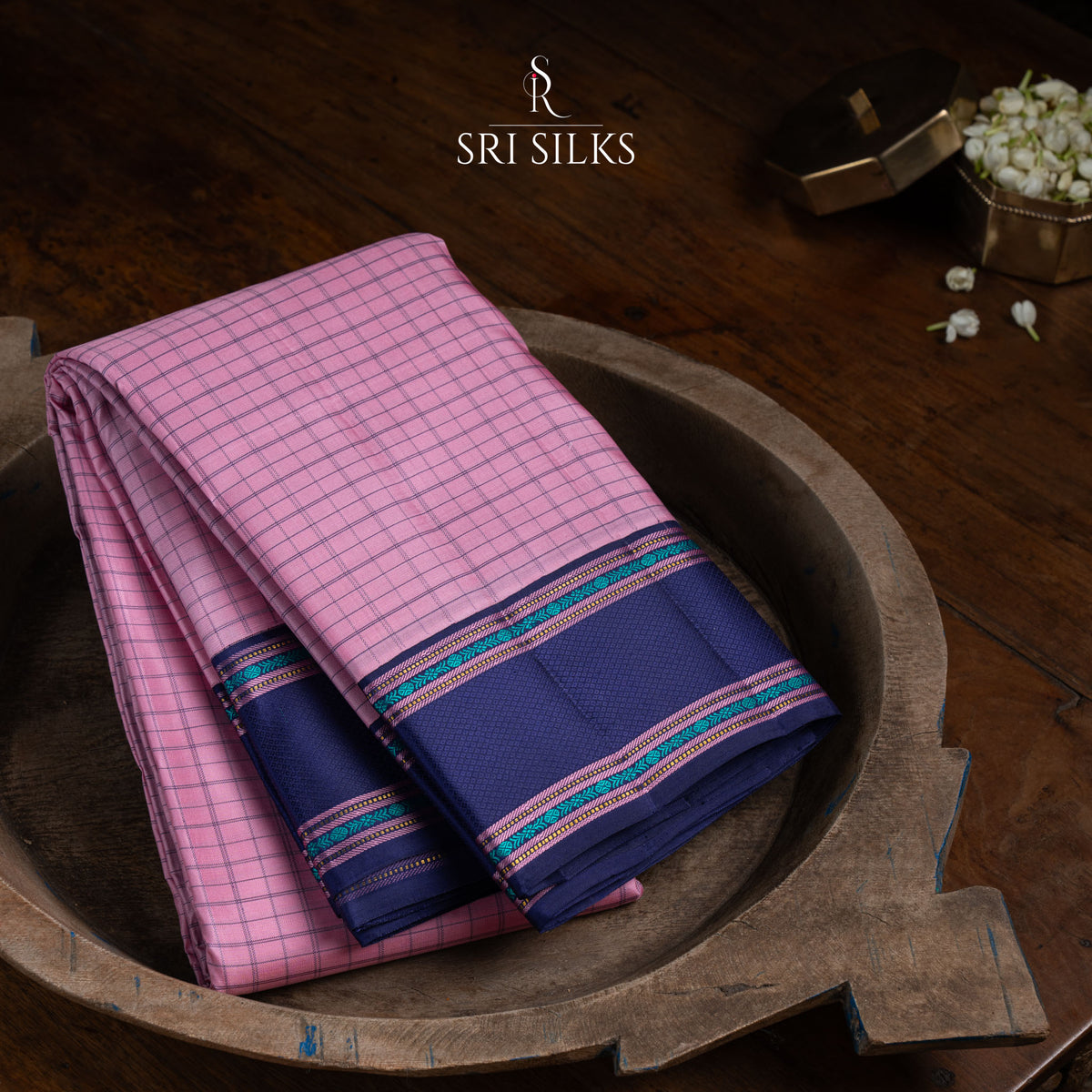 Kanjivaram Silk Saree in Pink with Green Checked Border SSK-KS-PKGR-070