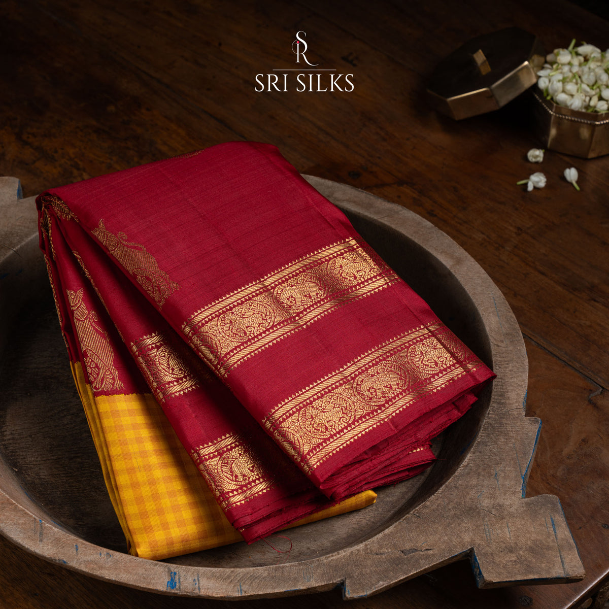 Pure Kanjivaram Silk Saree in Crimson Red with Gold Zari  UID Code  SRS-KS-20260812-071