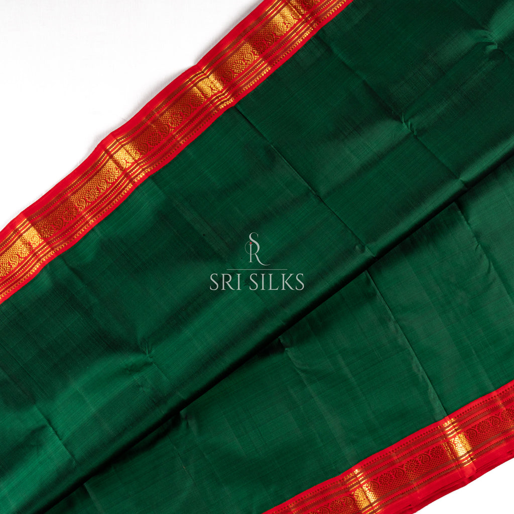 Kanchipuram Silk Saree Emerald Green Body | Traditional Red Pallu | Red Blouse | Rich Zari Weaving -SS-KS-RG-001