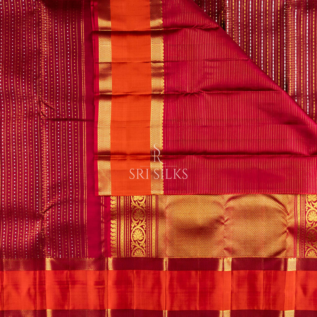 Pure Kanjivaram Silk Saree in Wine Magenta with Gold Zari SRI-SLK-003