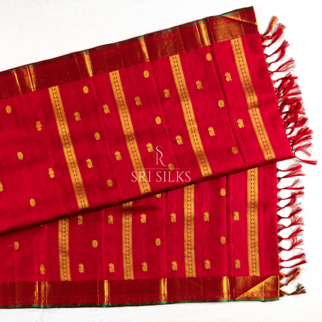 Kanjivaram Silk Saree in Crimson Red with Gold Zari SS-KS-RM-038