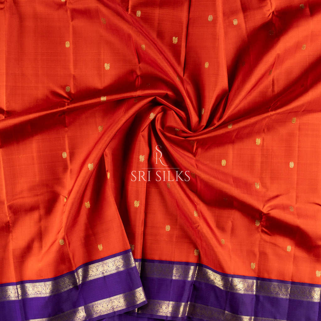 Kanjivaram Silk Saree in Coral Orange & Purple with Gold Zari  SRKS-ORPUR-260813-006