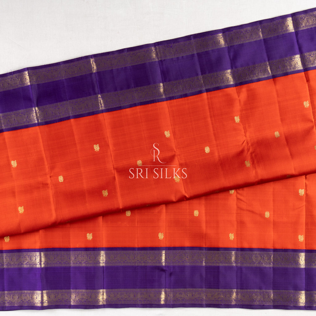 Kanjivaram Silk Saree in Coral Orange & Purple with Gold Zari  SRKS-ORPUR-260813-006