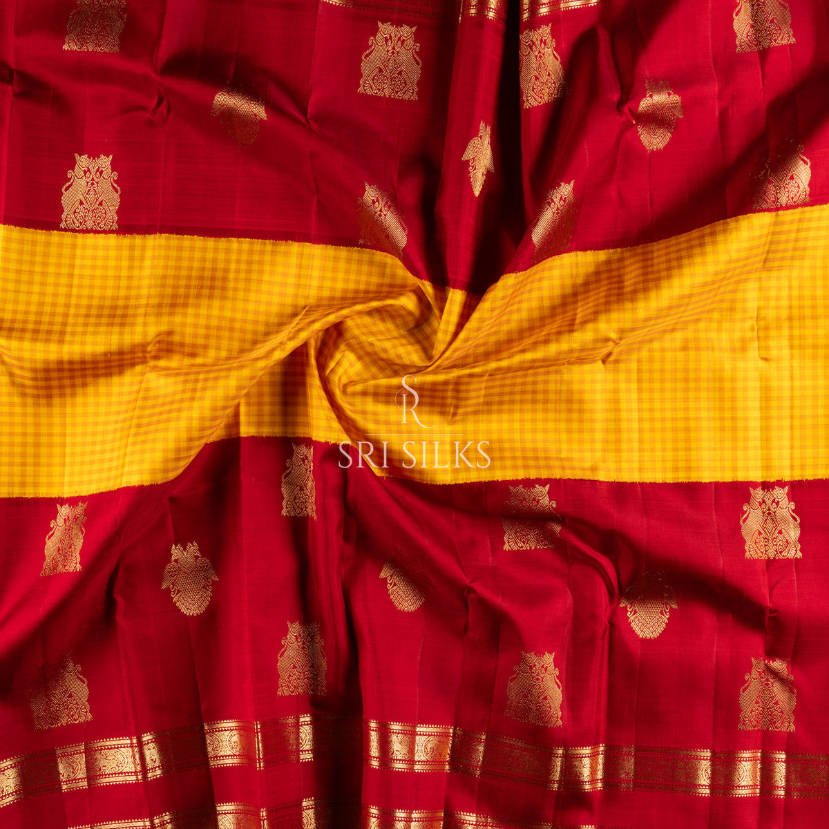 Pure Kanjivaram Silk Saree in Crimson Red with Gold Zari  UID Code  SRS-KS-20260812-071