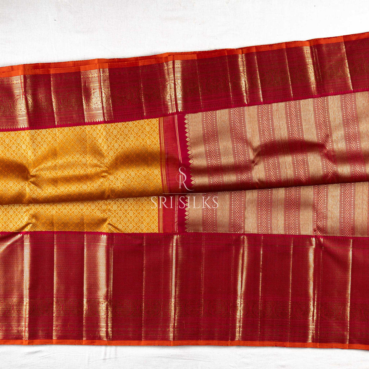 Pure Kanjivaram Silk Saree in Mustard Gold with Maroon Zari SSK-KS-MGMR-019