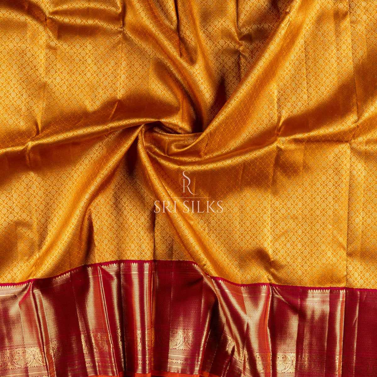 Pure Kanjivaram Silk Saree in Mustard Gold with Maroon Zari SSK-KS-MGMR-019