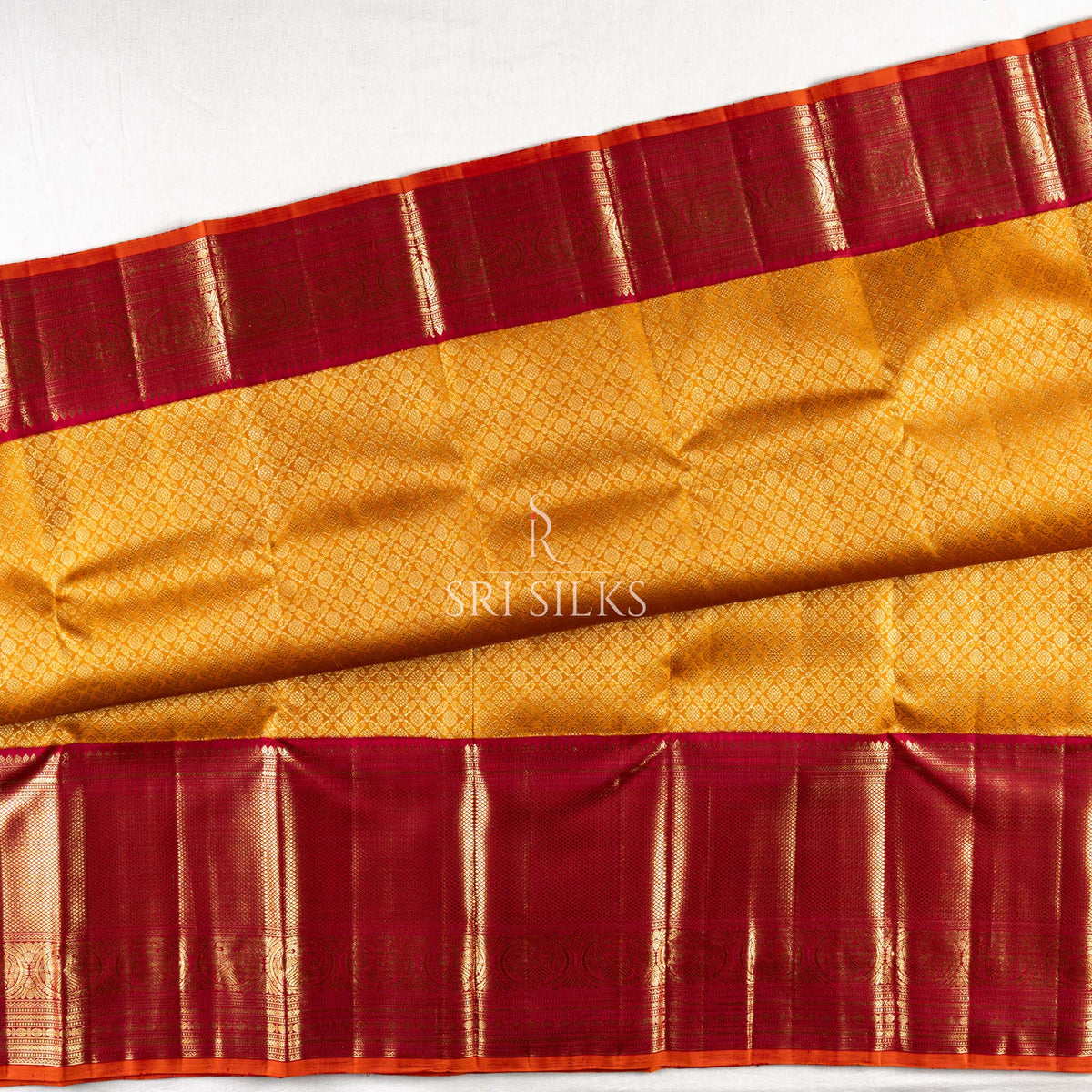 Pure Kanjivaram Silk Saree in Mustard Gold with Maroon Zari SSK-KS-MGMR-019