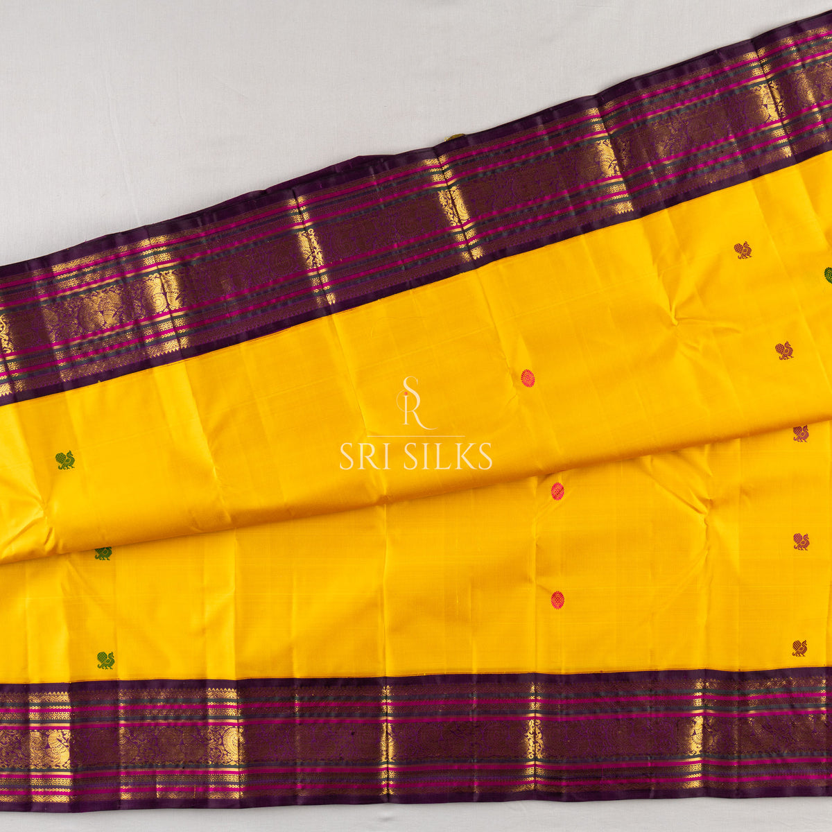 Kanjivaram Silk Saree in Mustard Yellow with Plum Zari Border SSK-KS-MYPL-024