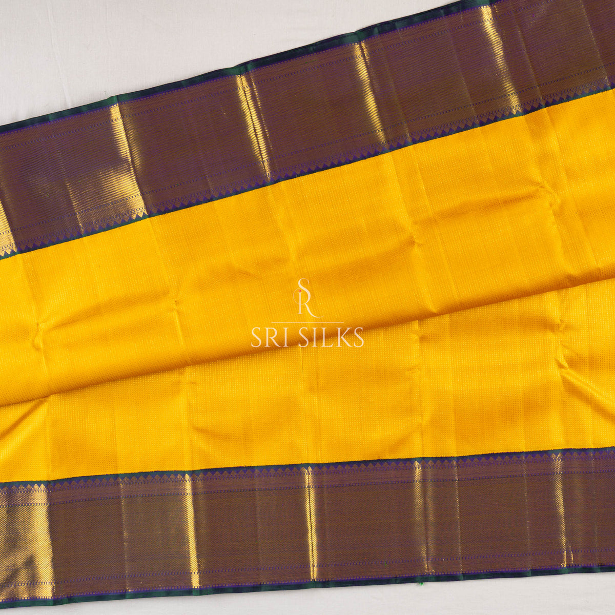 Mustard Yellow Kanjivaram Silk Saree with Navy Blue Zari Border SK-KS-MYNB-035