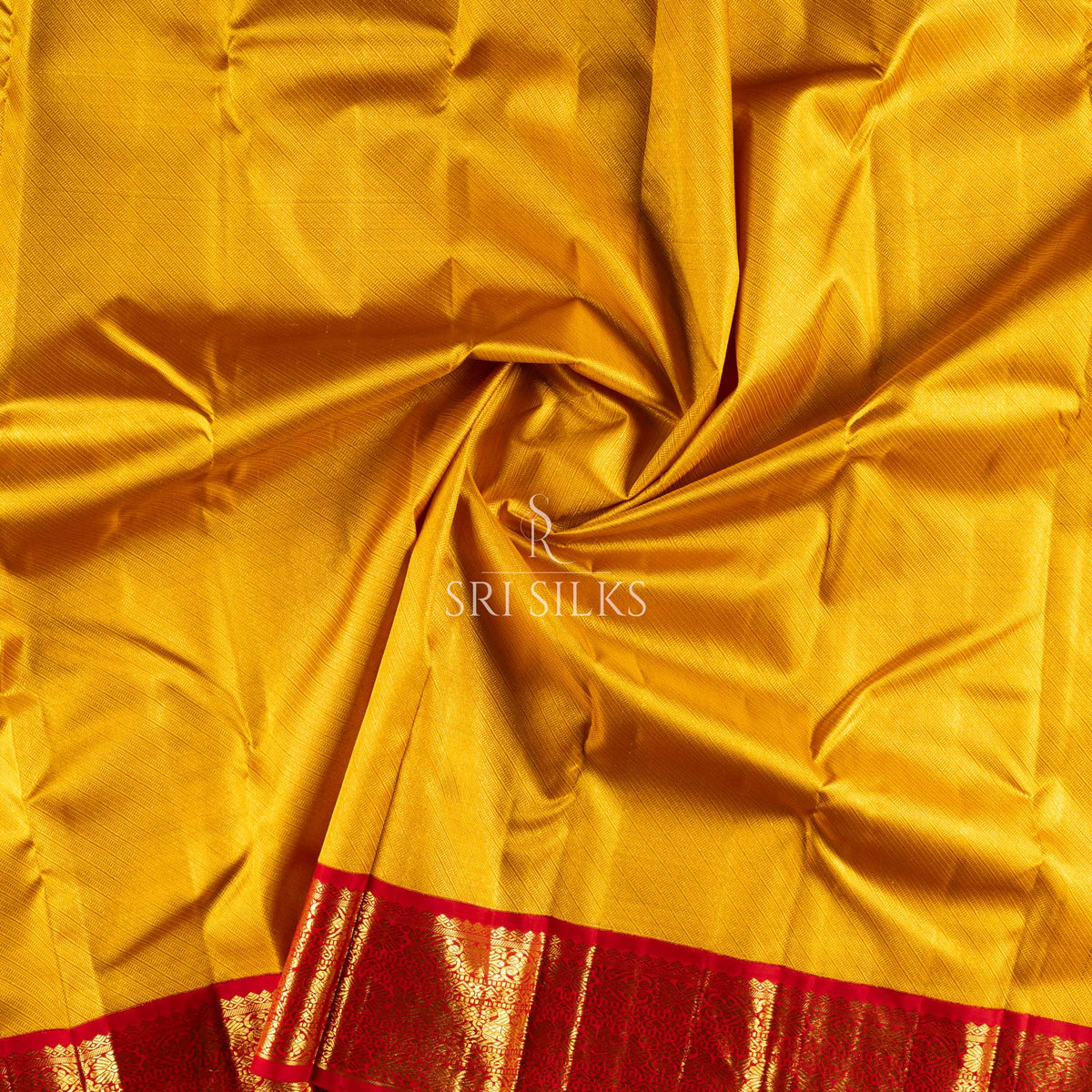 Kanjivaram Silk Saree in Golden Yellow with Red Zari Border SK-KS-GYRD-034
