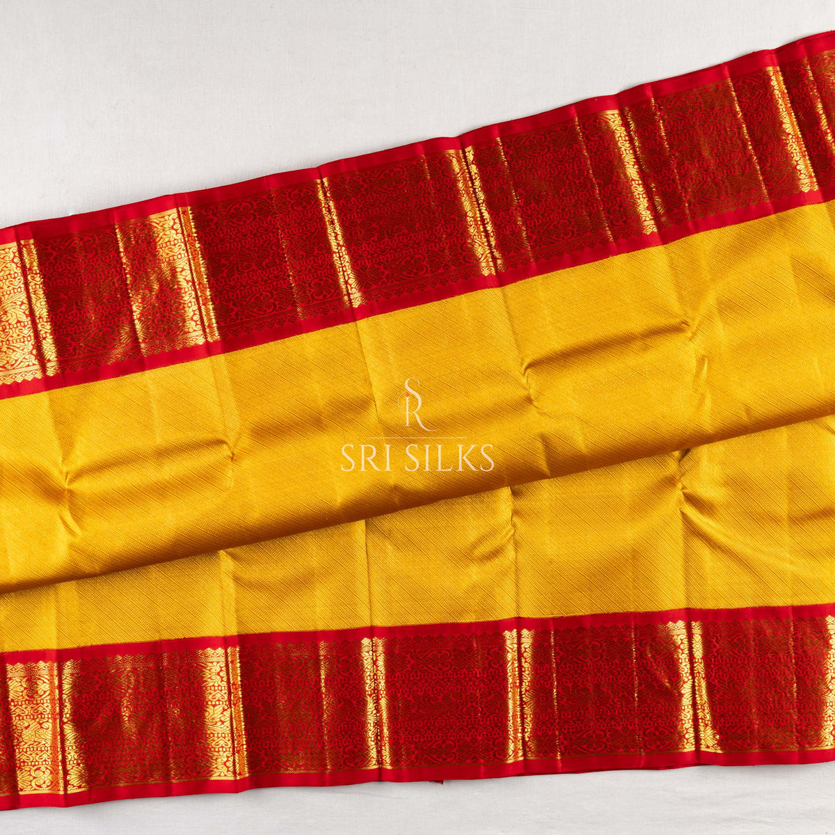 Kanjivaram Silk Saree in Golden Yellow with Red Zari Border SK-KS-GYRD-034