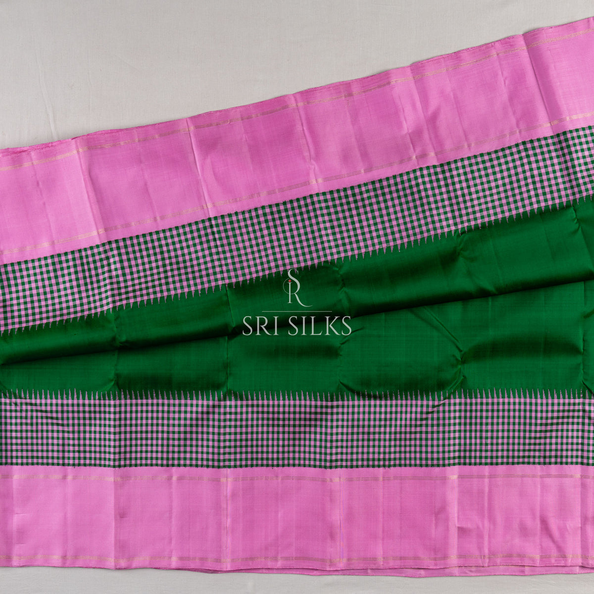 Pure Kanjivaram Silk Saree in Emerald Green & Rose Pink with Zari SSK-KS-EGRP-029