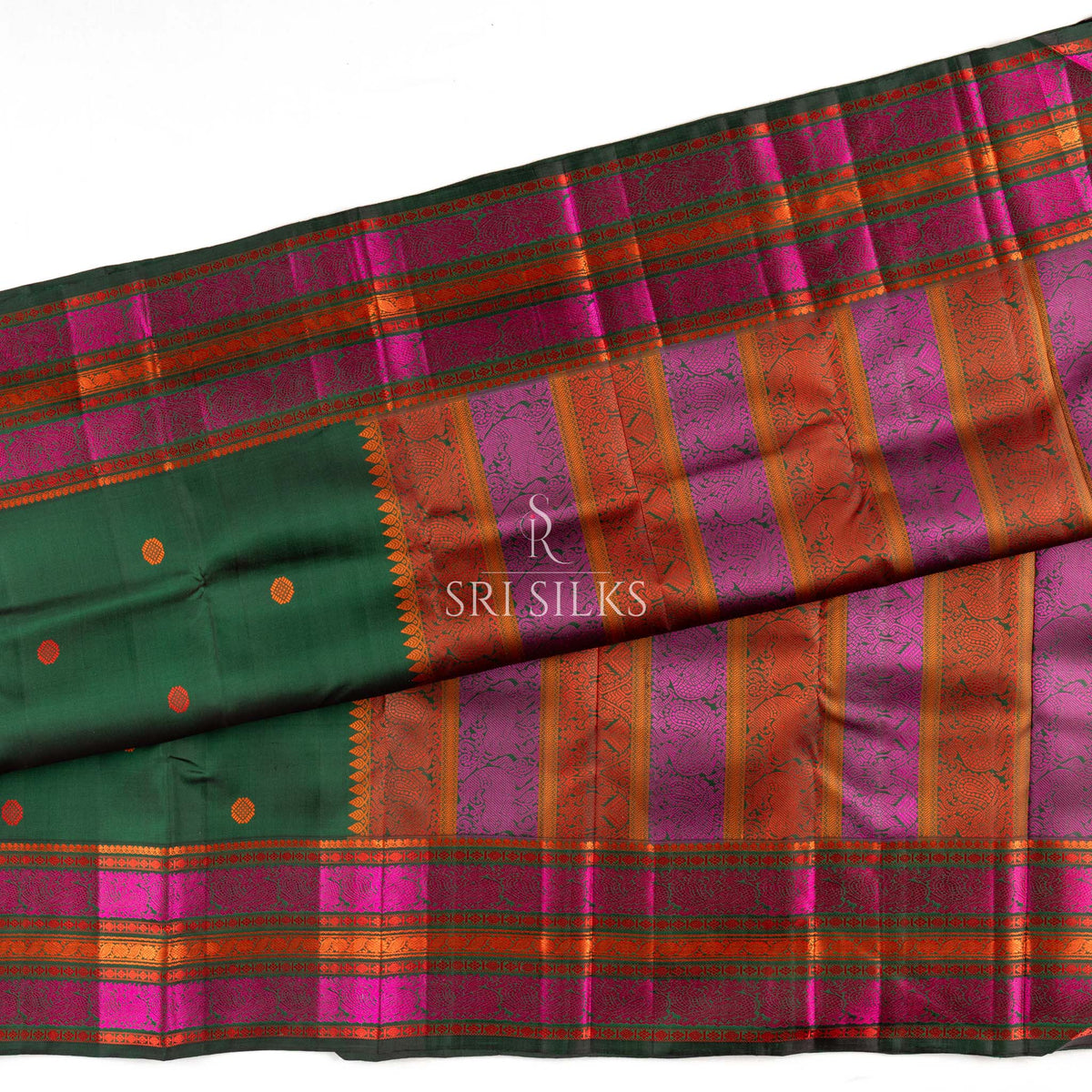 Kanjivaram Silk Saree in Emerald Green with Magenta Black Pallu SSK-KS-EGRN-027