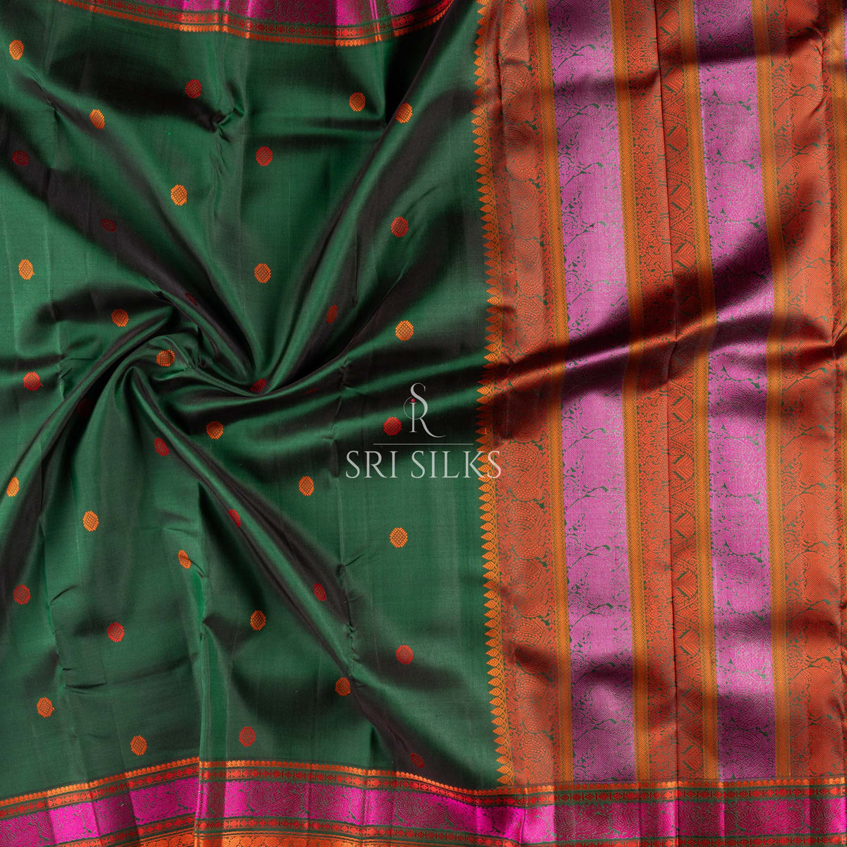 Kanjivaram Silk Saree in Emerald Green with Magenta Black Pallu SSK-KS-EGRN-027