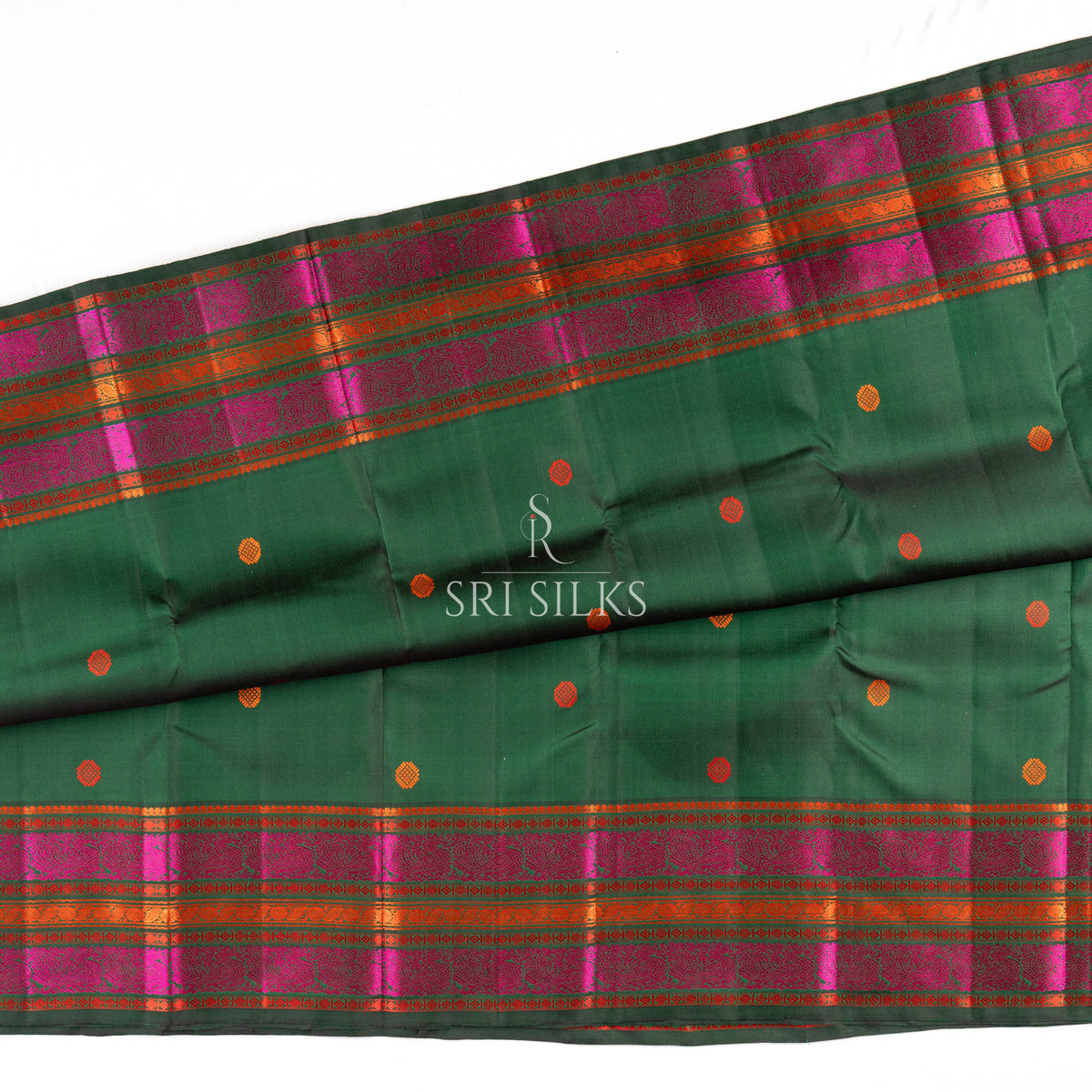 Kanjivaram Silk Saree in Emerald Green with Magenta Black Pallu SSK-KS-EGRN-027