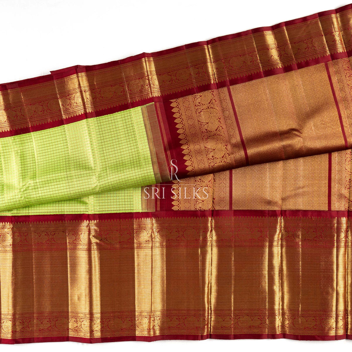 Srisilks Parrot Green with Dark Red Kanjivaram Silk Saree -SS-KS-IG-056