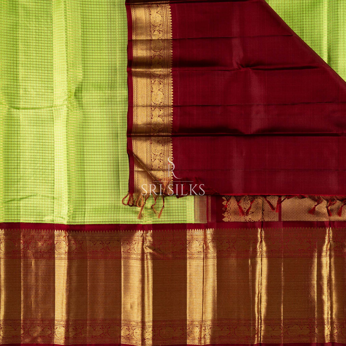 Srisilks Parrot Green with Dark Red Kanjivaram Silk Saree -SS-KS-IG-056