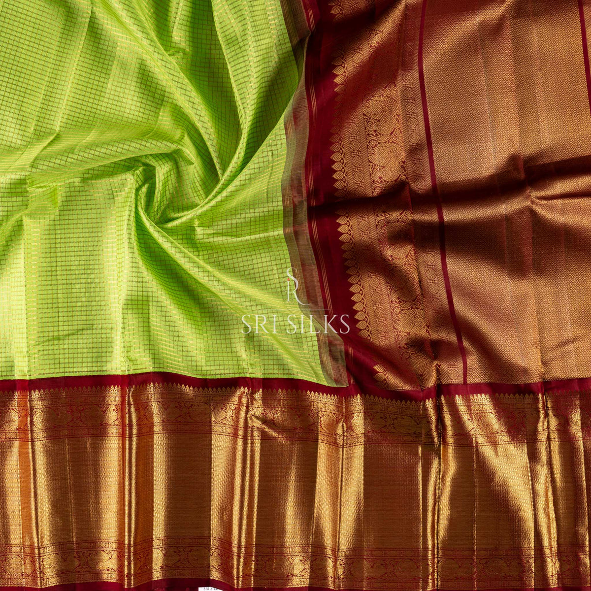 Srisilks Parrot Green with Dark Red Kanjivaram Silk Saree -SS-KS-IG-056