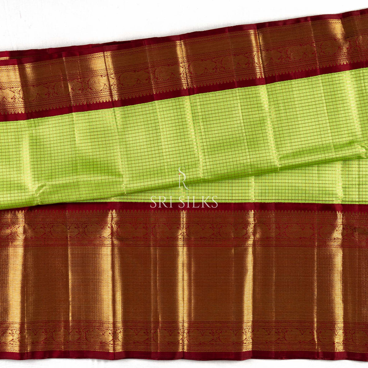 Srisilks Parrot Green with Dark Red Kanjivaram Silk Saree -SS-KS-IG-056