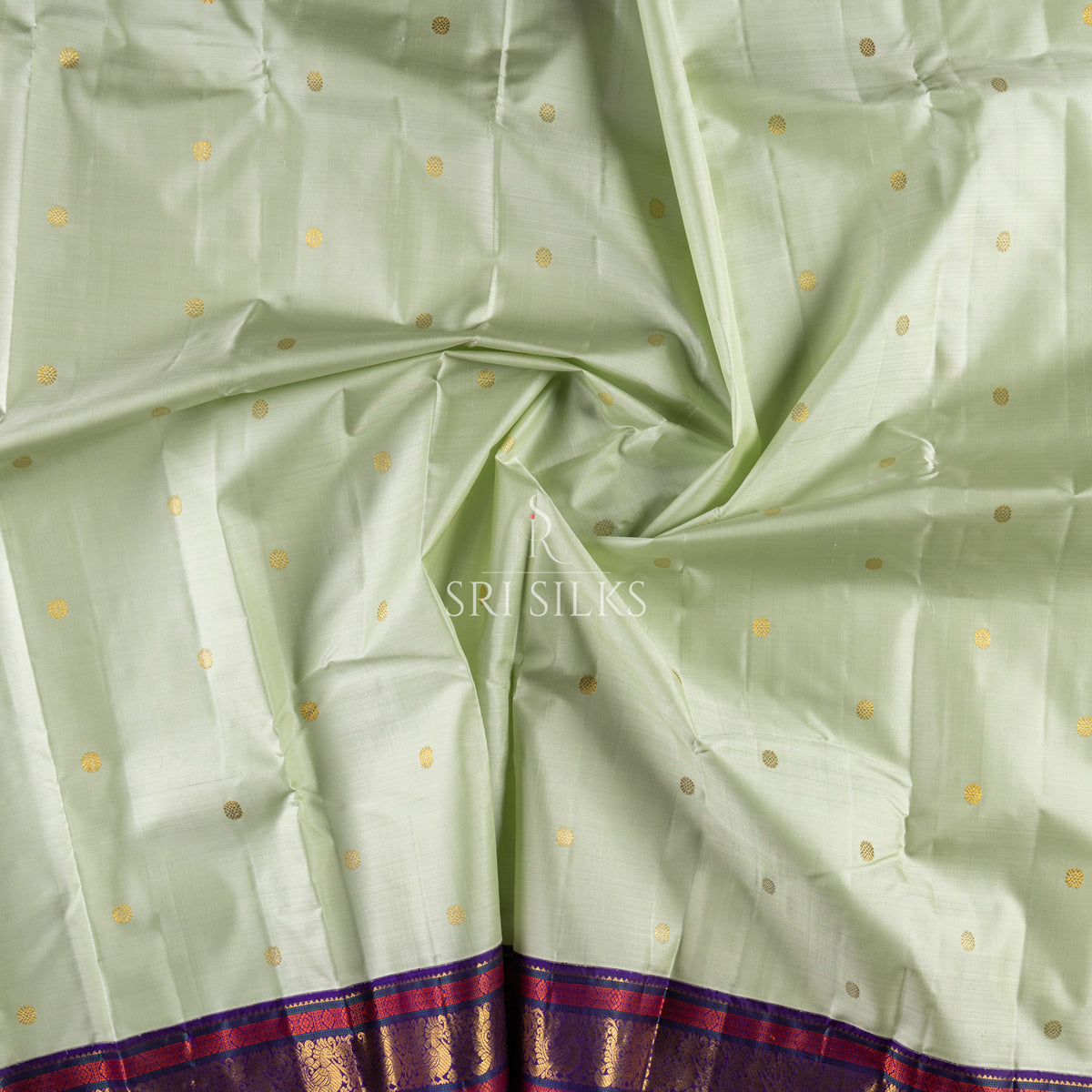 Kanjivaram Silk Saree in Mint Green & Royal Violet with Gold Zari SRS-KAN-MG-VL-050