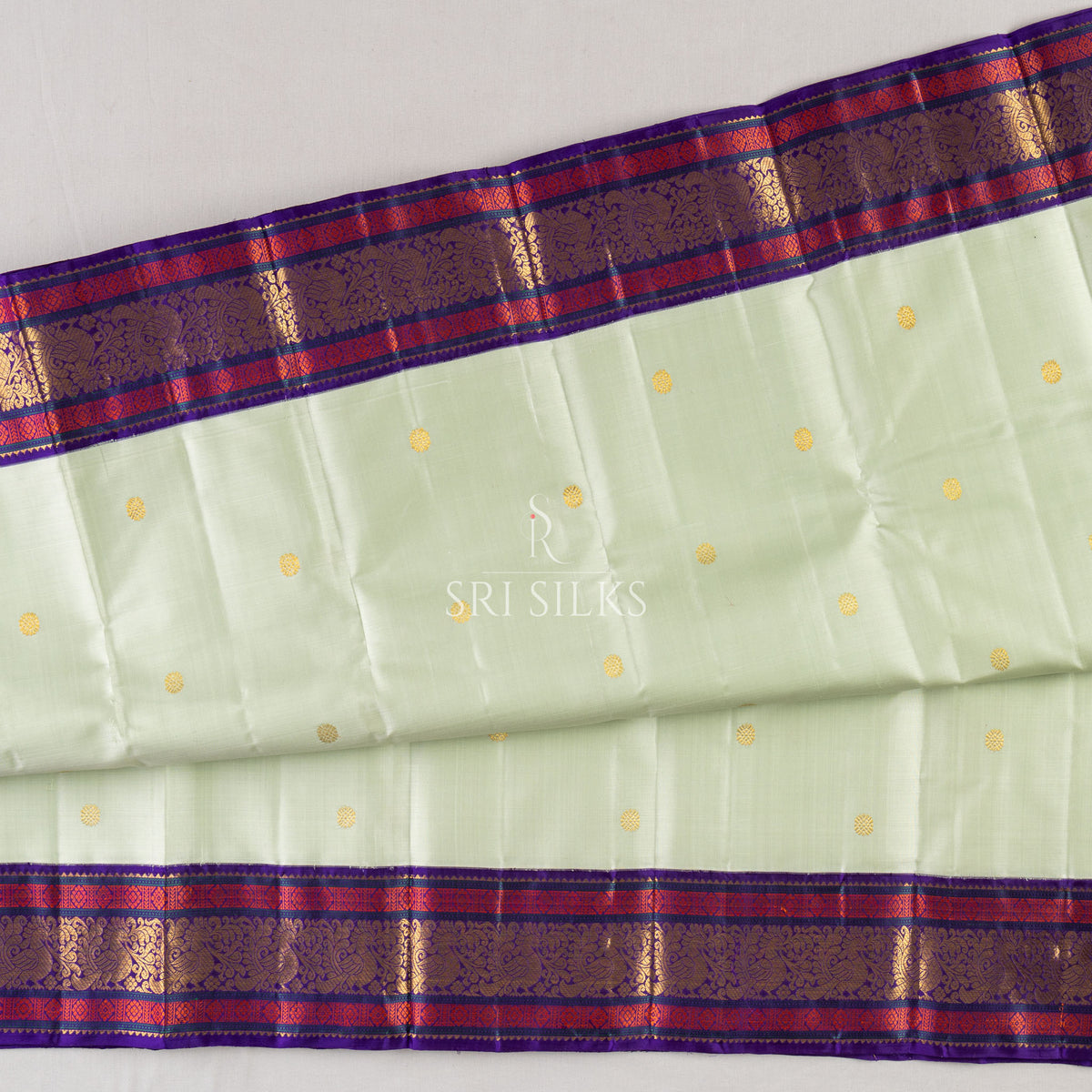 Kanjivaram Silk Saree in Mint Green & Royal Violet with Gold Zari SRS-KAN-MG-VL-050
