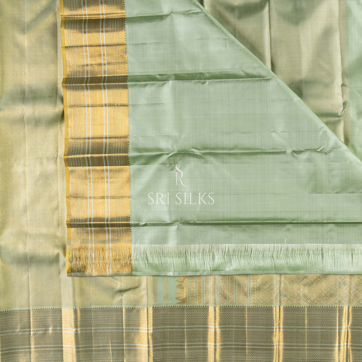 Kanjivaram Silk Saree in Sage Green with Antique Gold Zari SK-KS-SAGE-066