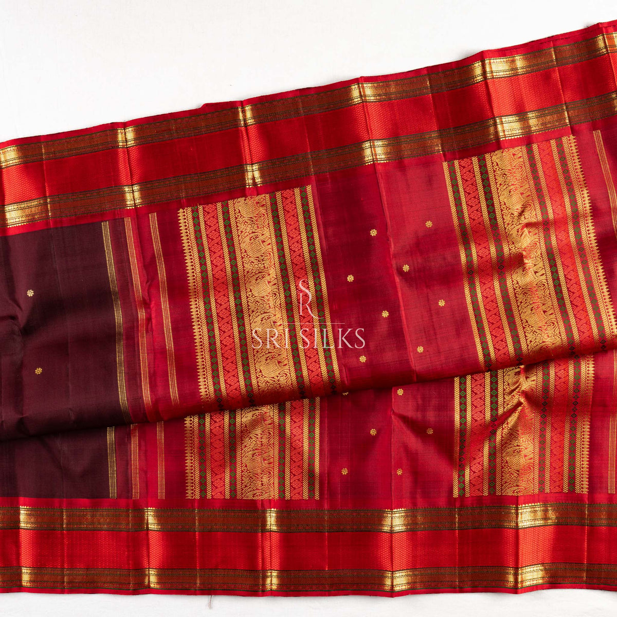 Kanjivaram Silk Saree in Deep Wine & Red with Gold Zari  SSK-KS-WRZG-018