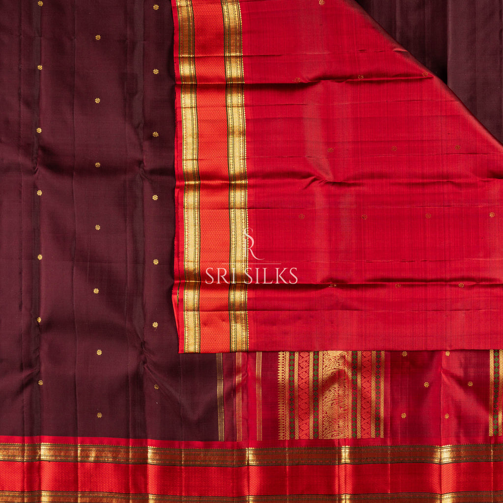 Kanjivaram Silk Saree in Deep Wine & Red with Gold Zari  SSK-KS-WRZG-018