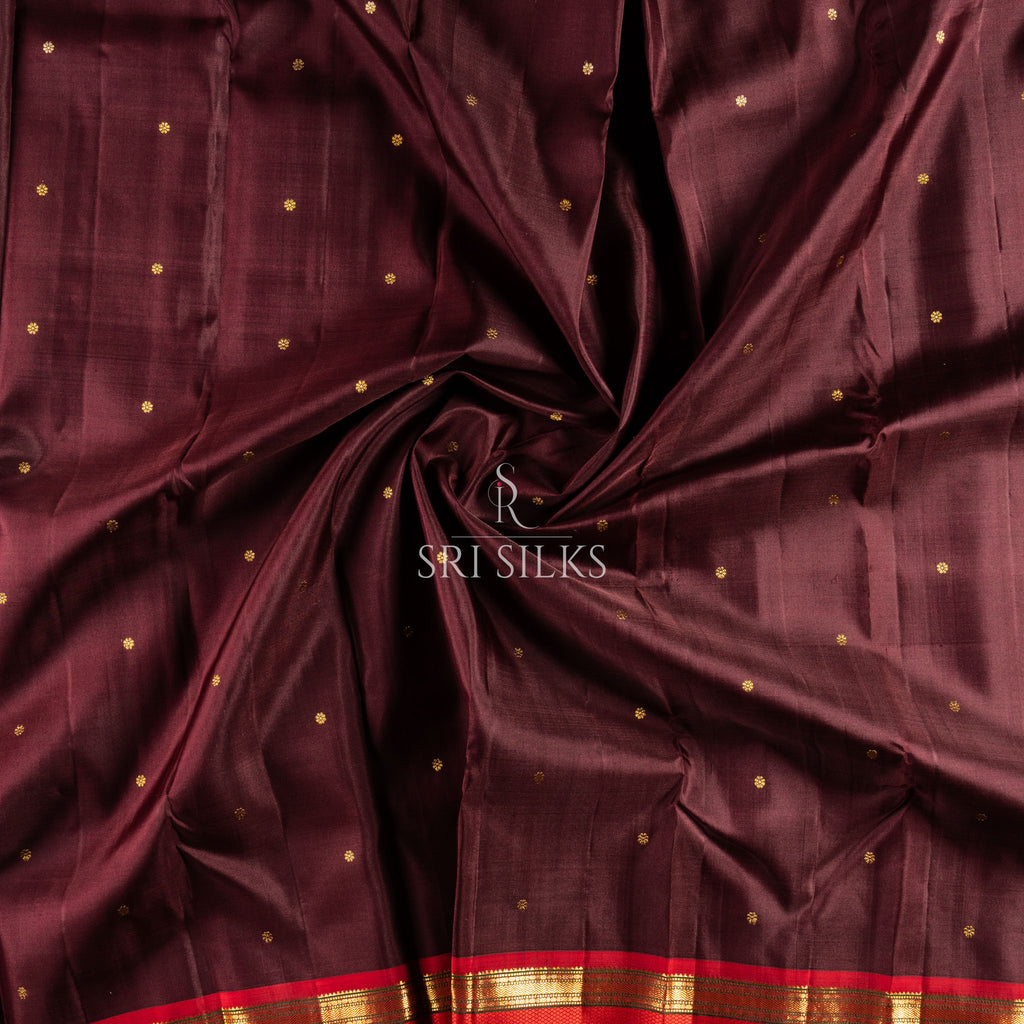 Kanjivaram Silk Saree in Deep Wine & Red with Gold Zari  SSK-KS-WRZG-018