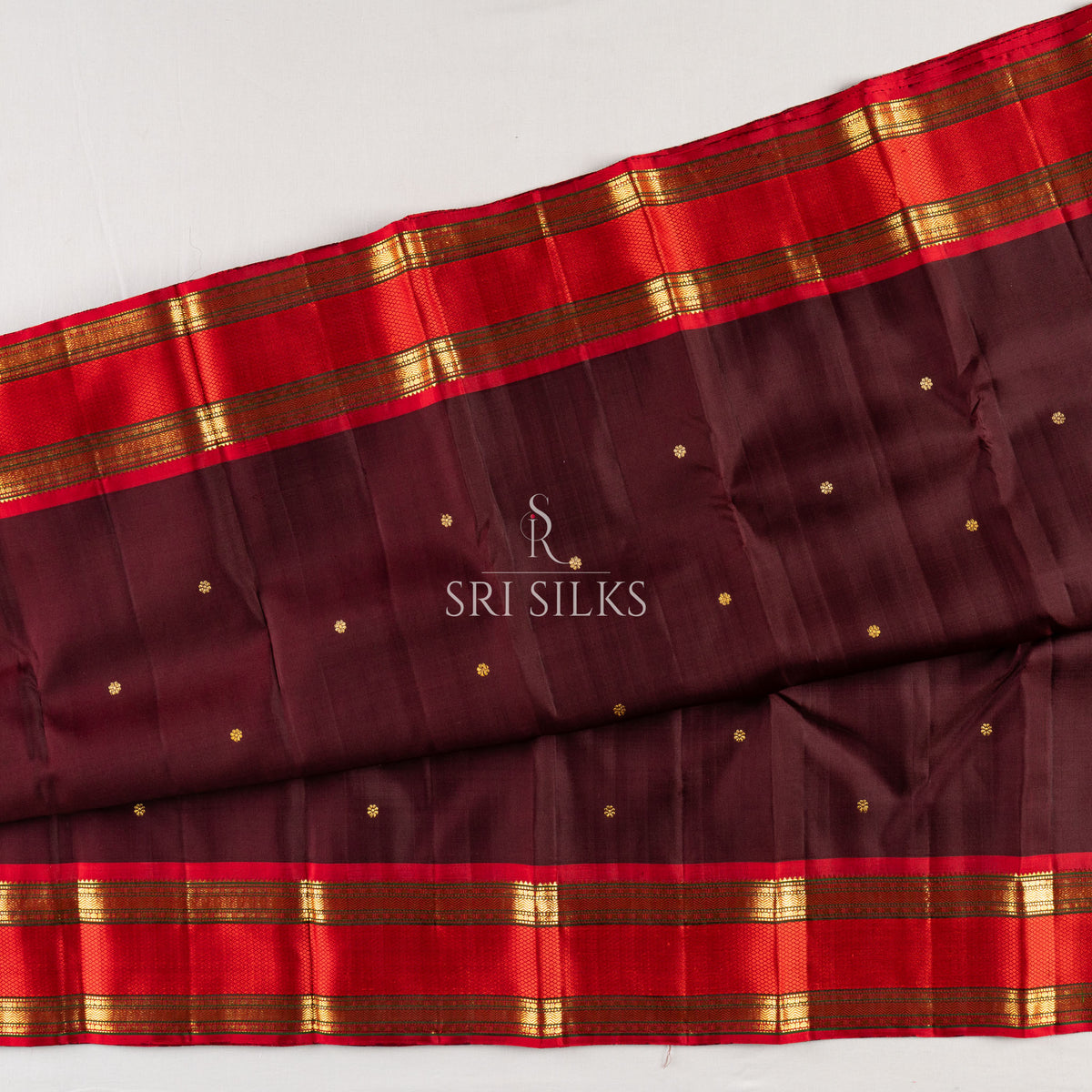 Kanjivaram Silk Saree in Deep Wine & Red with Gold Zari  SSK-KS-WRZG-018