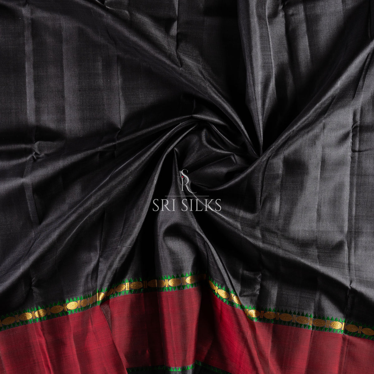 Kanjivaram Silk Saree in Deep Wine Red with Green & Gold Zari Border SSK-KS-BURG-028