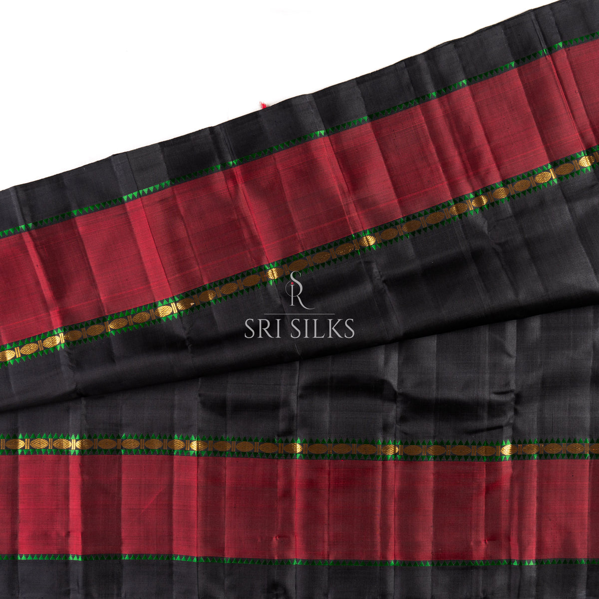 Kanjivaram Silk Saree in Deep Wine Red with Green & Gold Zari Border SSK-KS-BURG-028