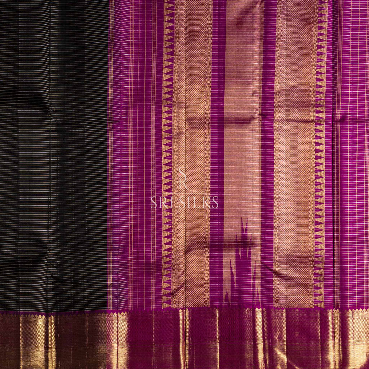 Kanjivaram Silk Saree in Black and Magenta with Gold Zari SSK-KS-BMAG-022