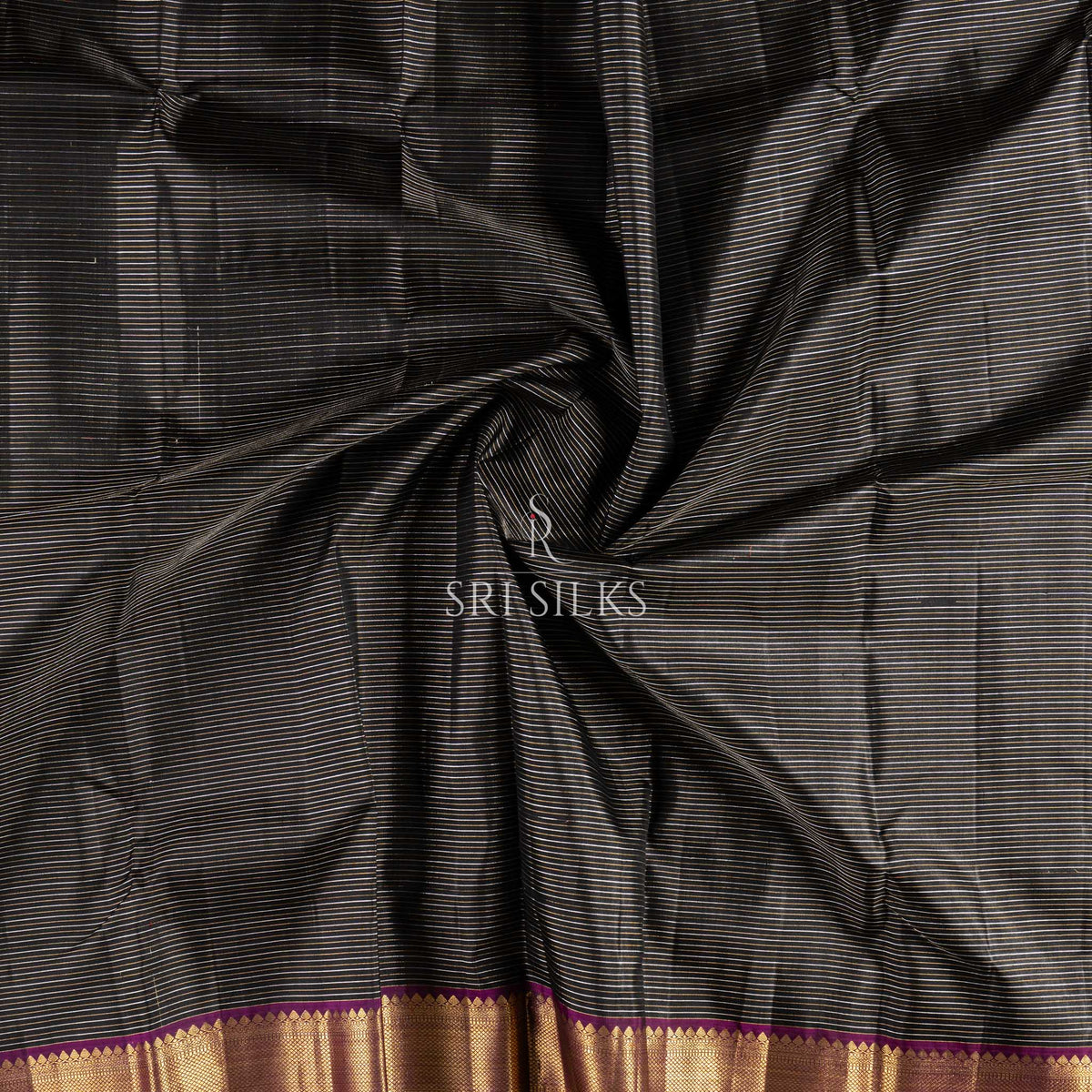 Kanjivaram Silk Saree in Black and Magenta with Gold Zari SSK-KS-BMAG-022