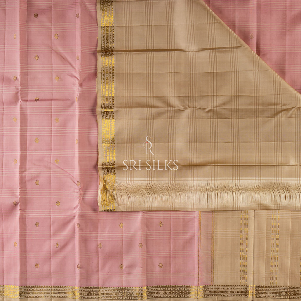 Pure Kanjivaram Silk Saree in Rose Pink with Gold Zari SRISILKS-KS-2026-0812-044