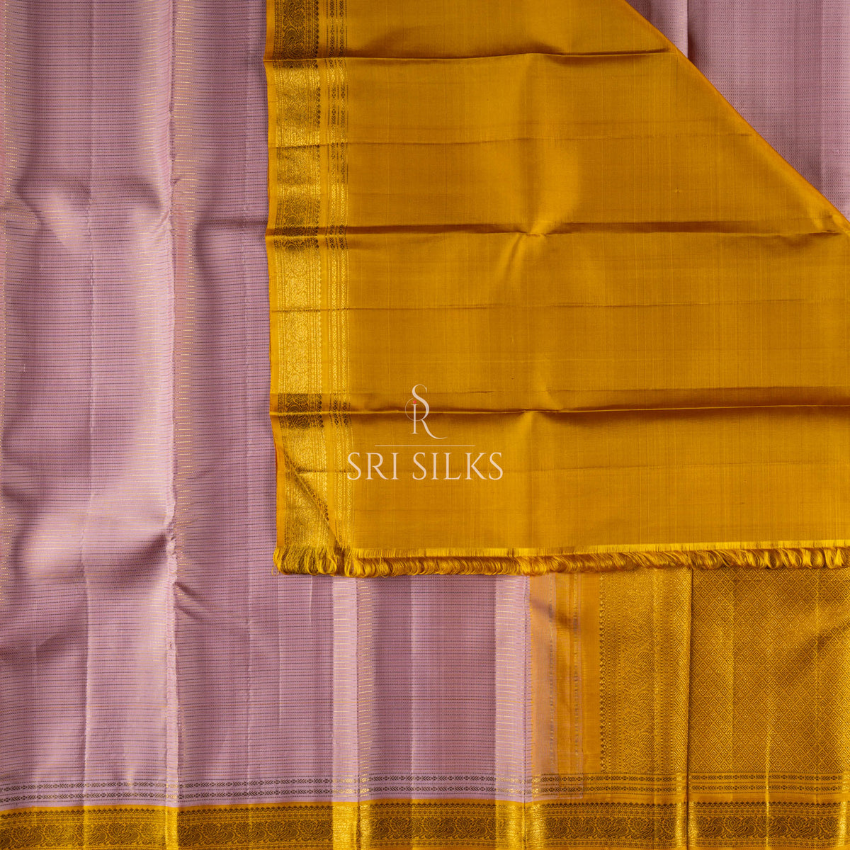 Lavender Kanjivaram Silk Saree with Mustard Gold Zari Border SK-KS-LVMG-054