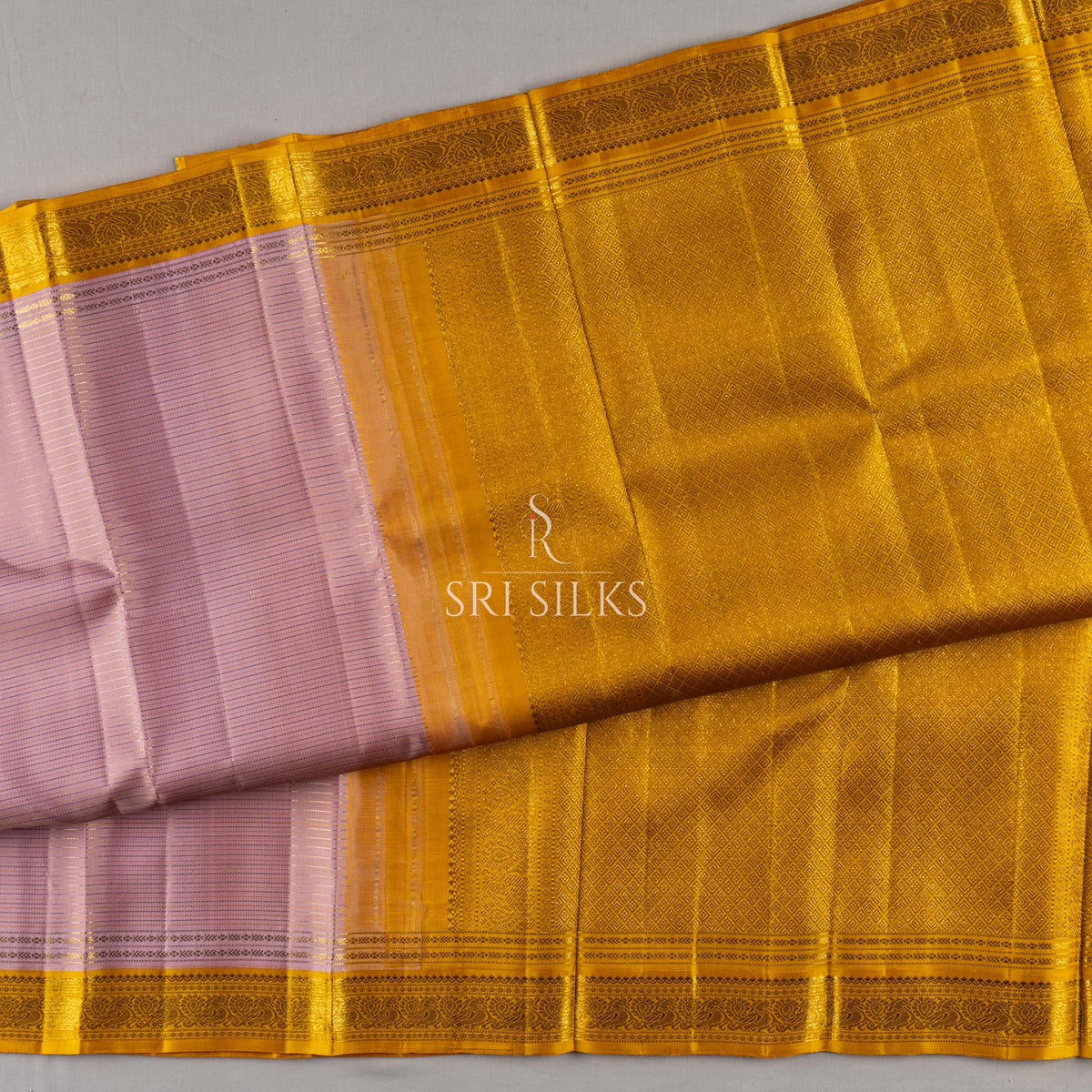 Lavender Kanjivaram Silk Saree with Mustard Gold Zari Border SK-KS-LVMG-054