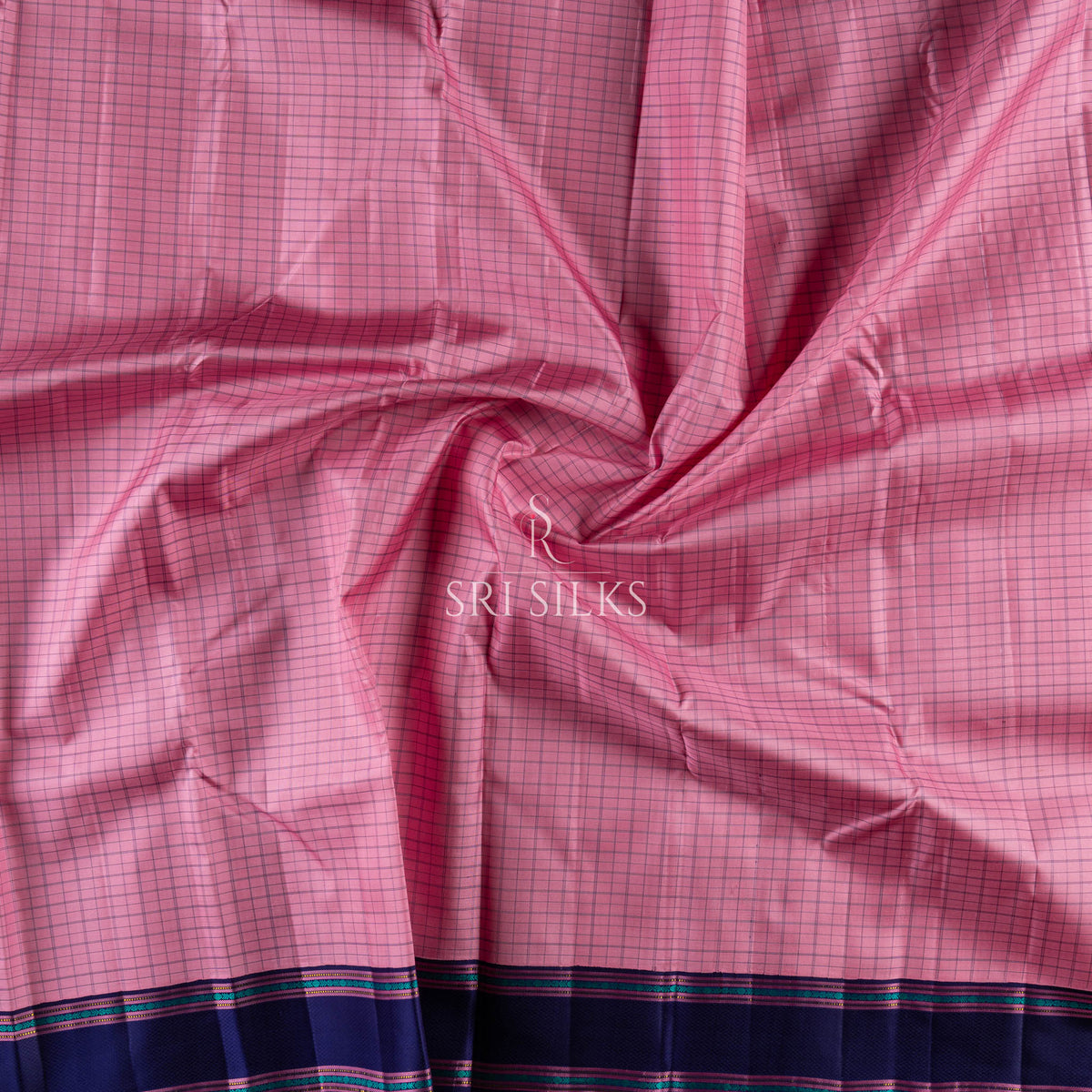 Kanjivaram Silk Saree in Pink with Green Checked Border SSK-KS-PKGR-070